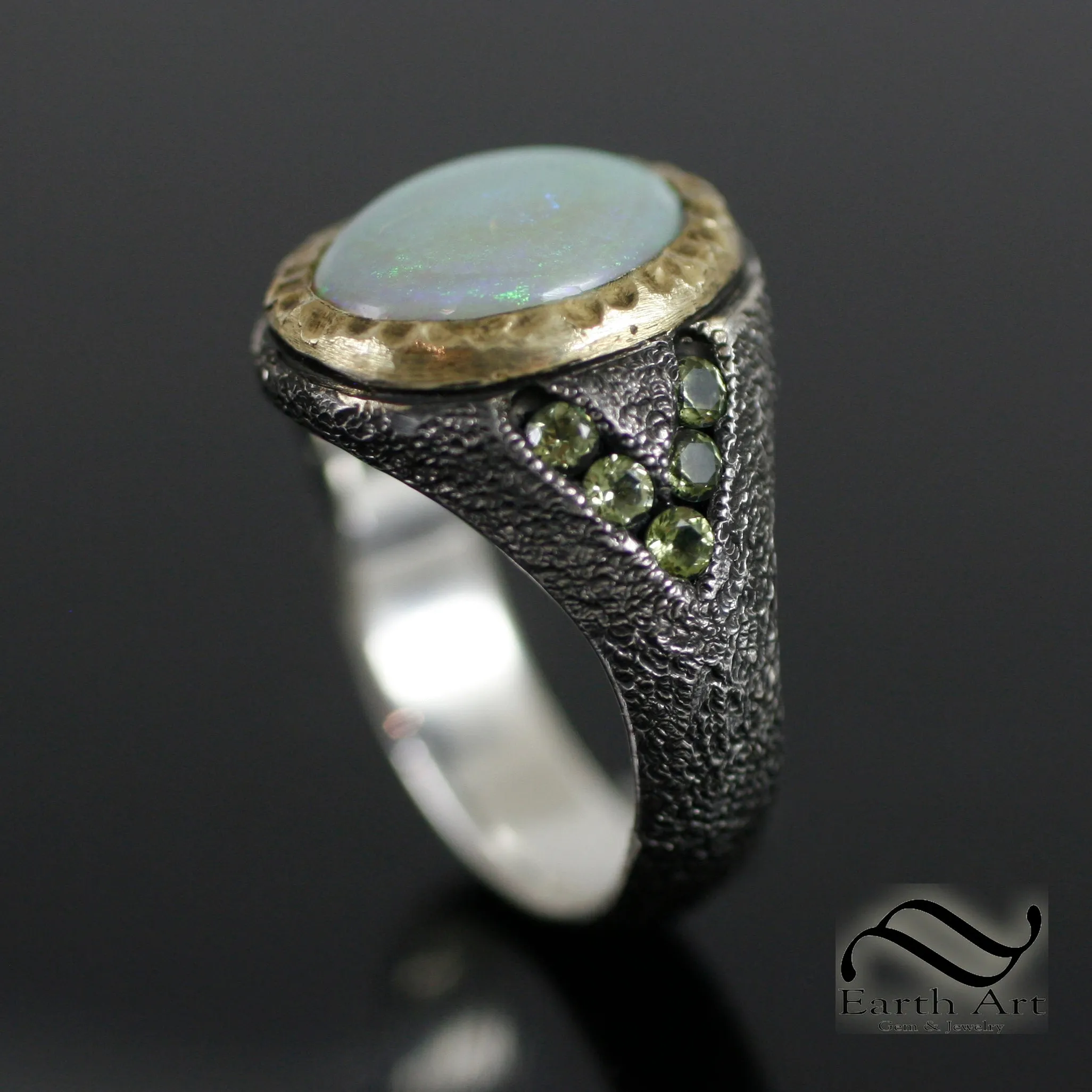 Rugged Opal Signet ring in 18k and Sterling