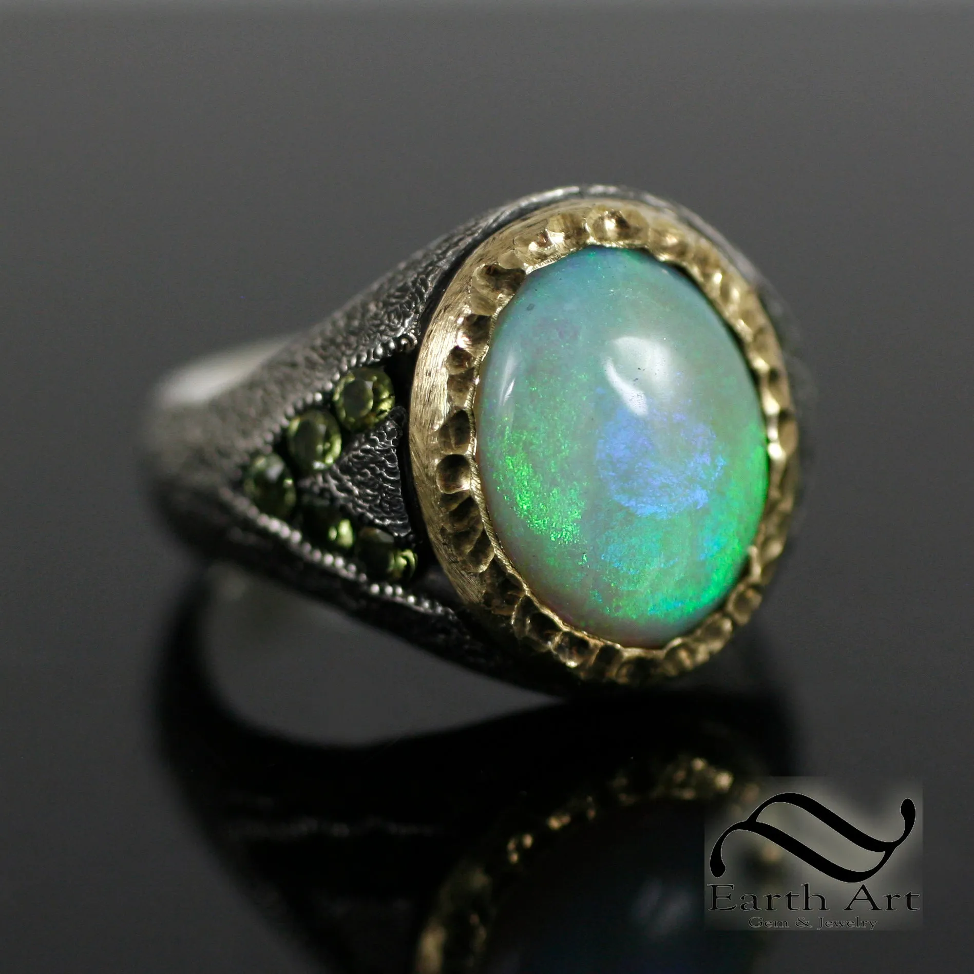Rugged Opal Signet ring in 18k and Sterling