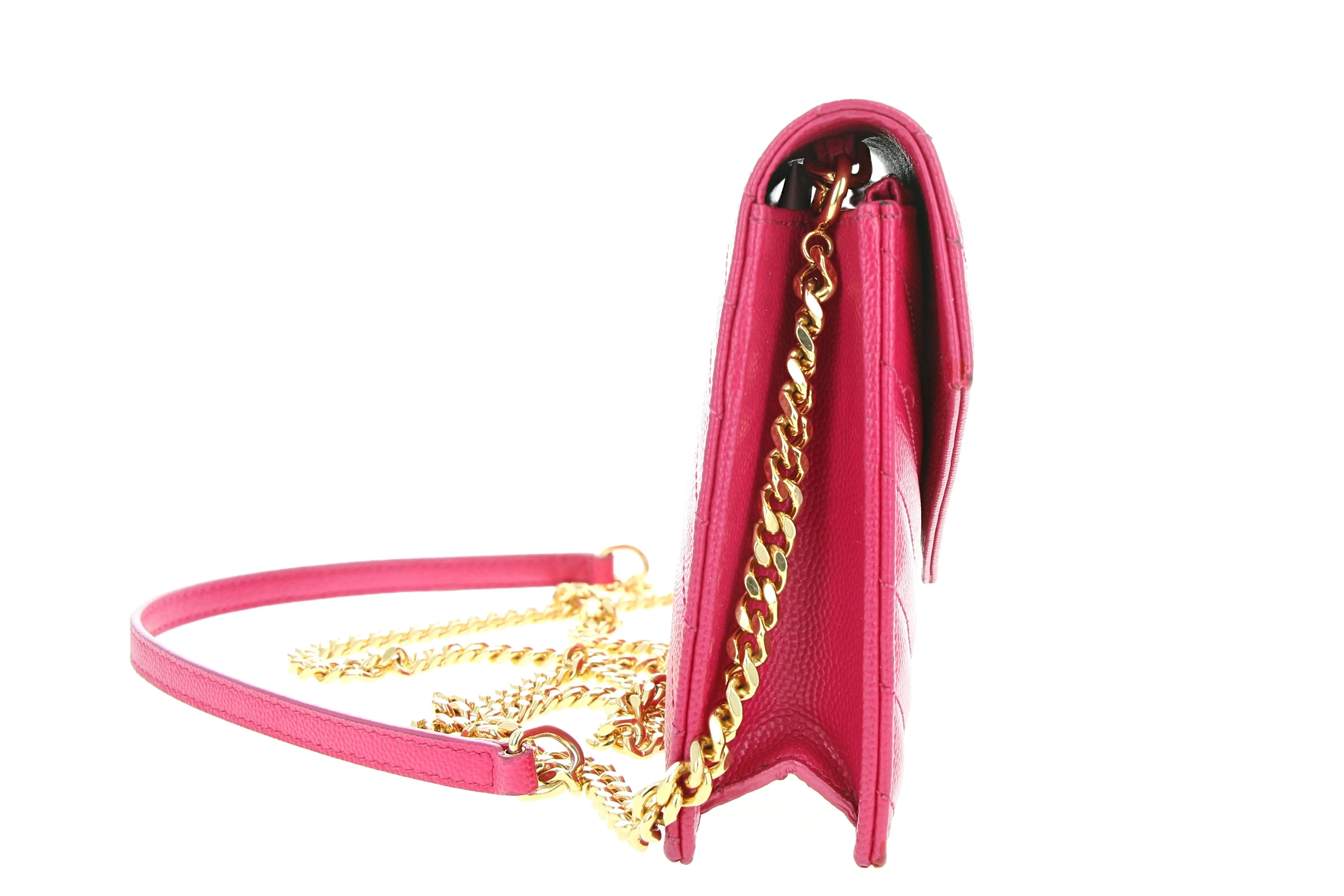 Saint Laurent Monogram Matelasse Envelope Chain Wallet Hot Pink