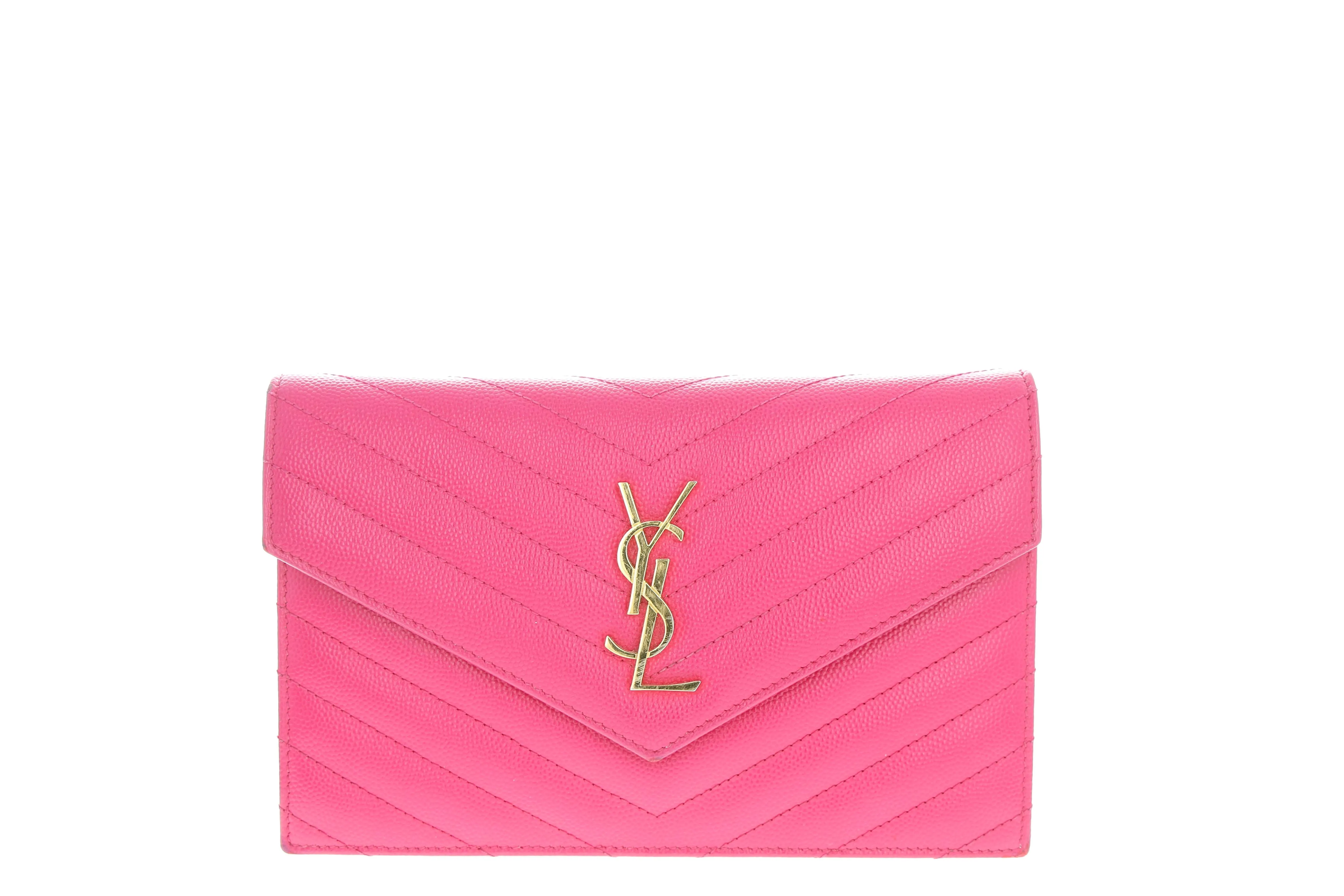 Saint Laurent Monogram Matelasse Envelope Chain Wallet Hot Pink