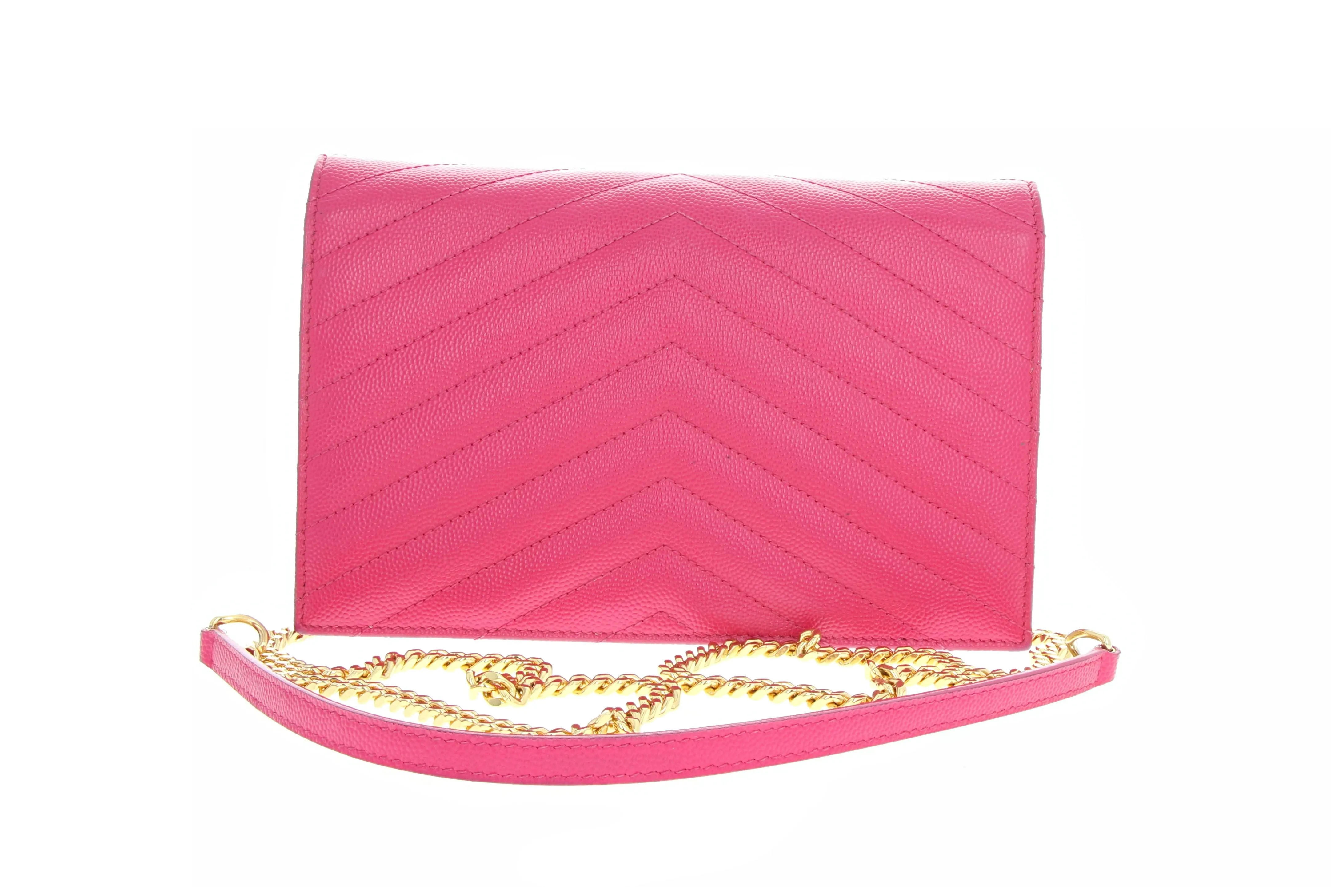 Saint Laurent Monogram Matelasse Envelope Chain Wallet Hot Pink