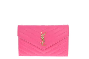 Saint Laurent Monogram Matelasse Envelope Chain Wallet Hot Pink