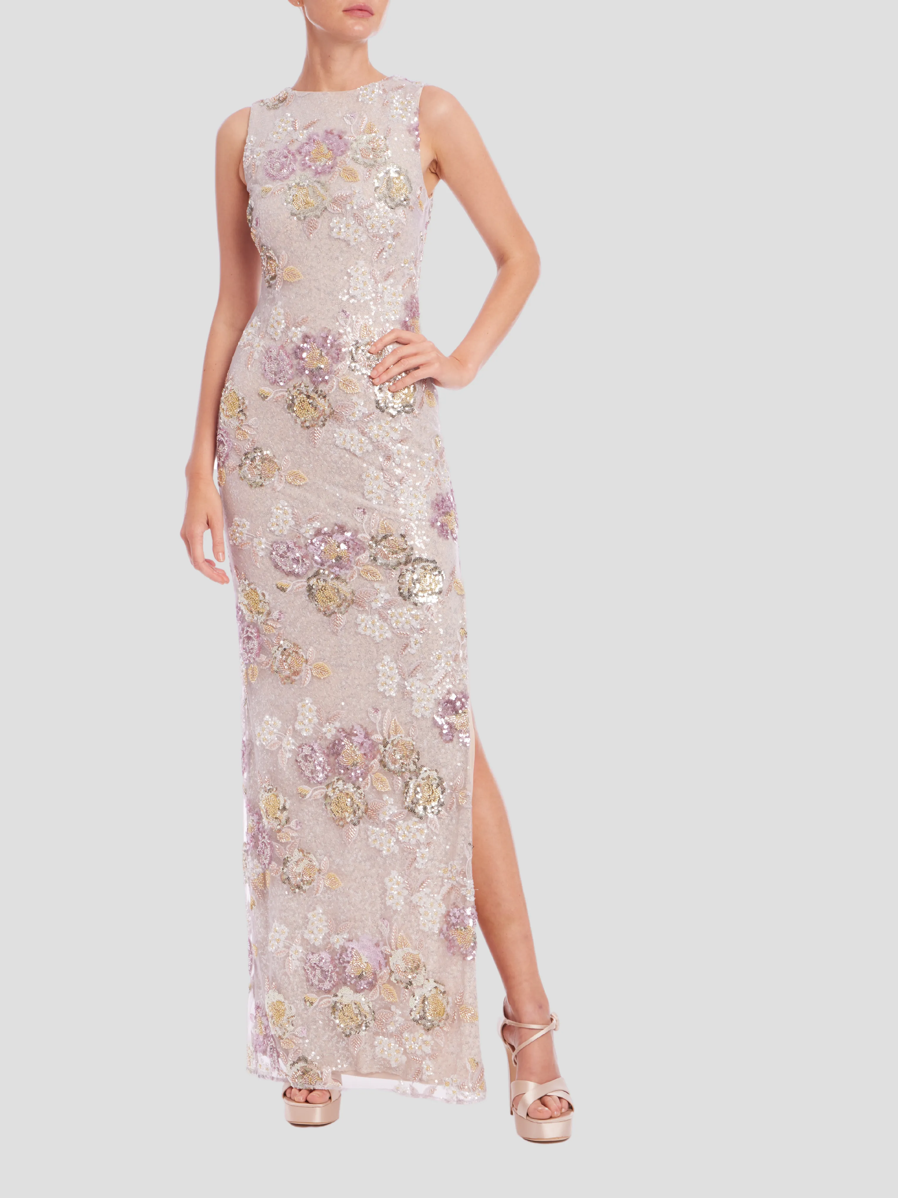 Sequin Floral Dress in Blush Multi