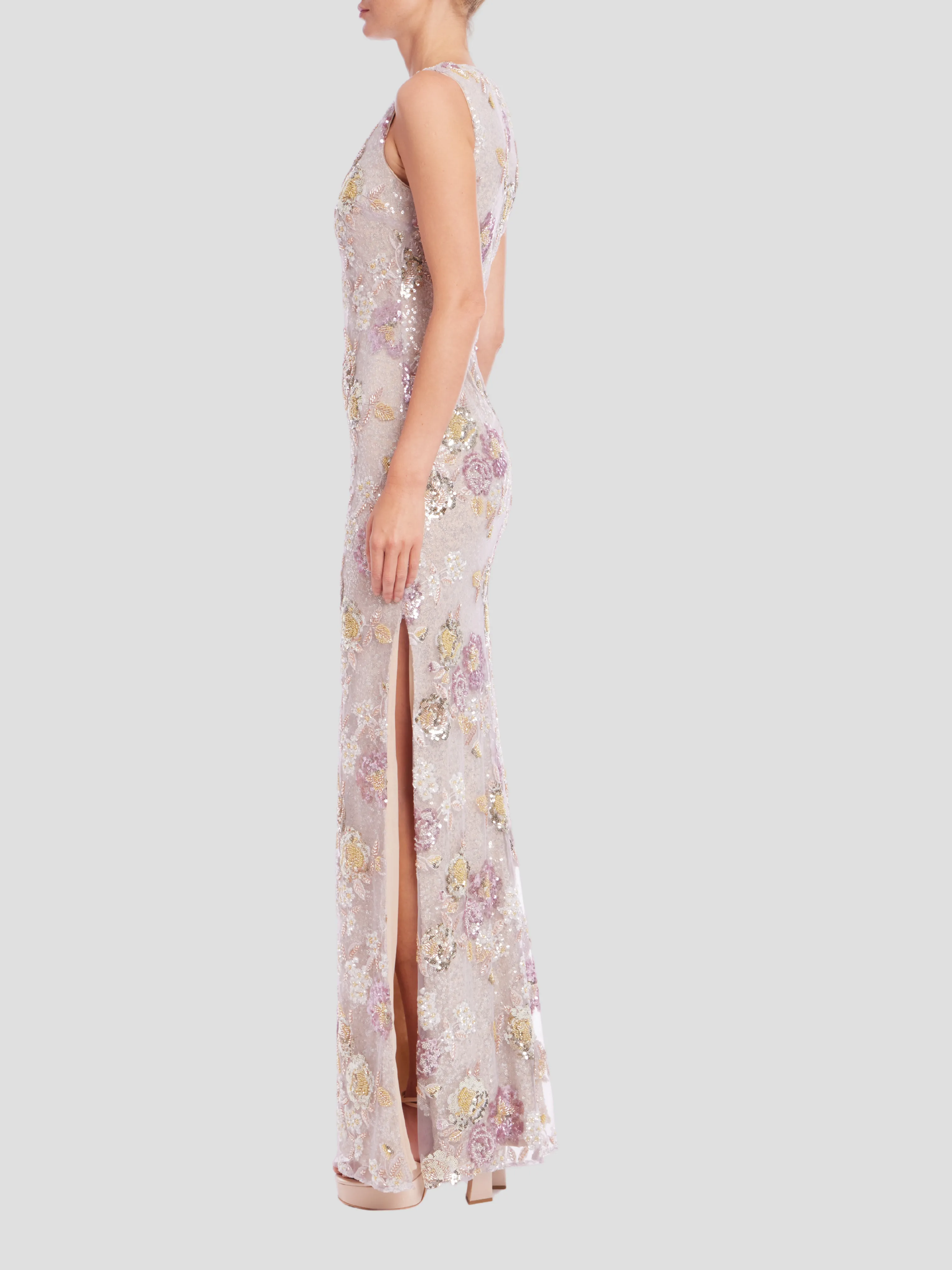 Sequin Floral Dress in Blush Multi