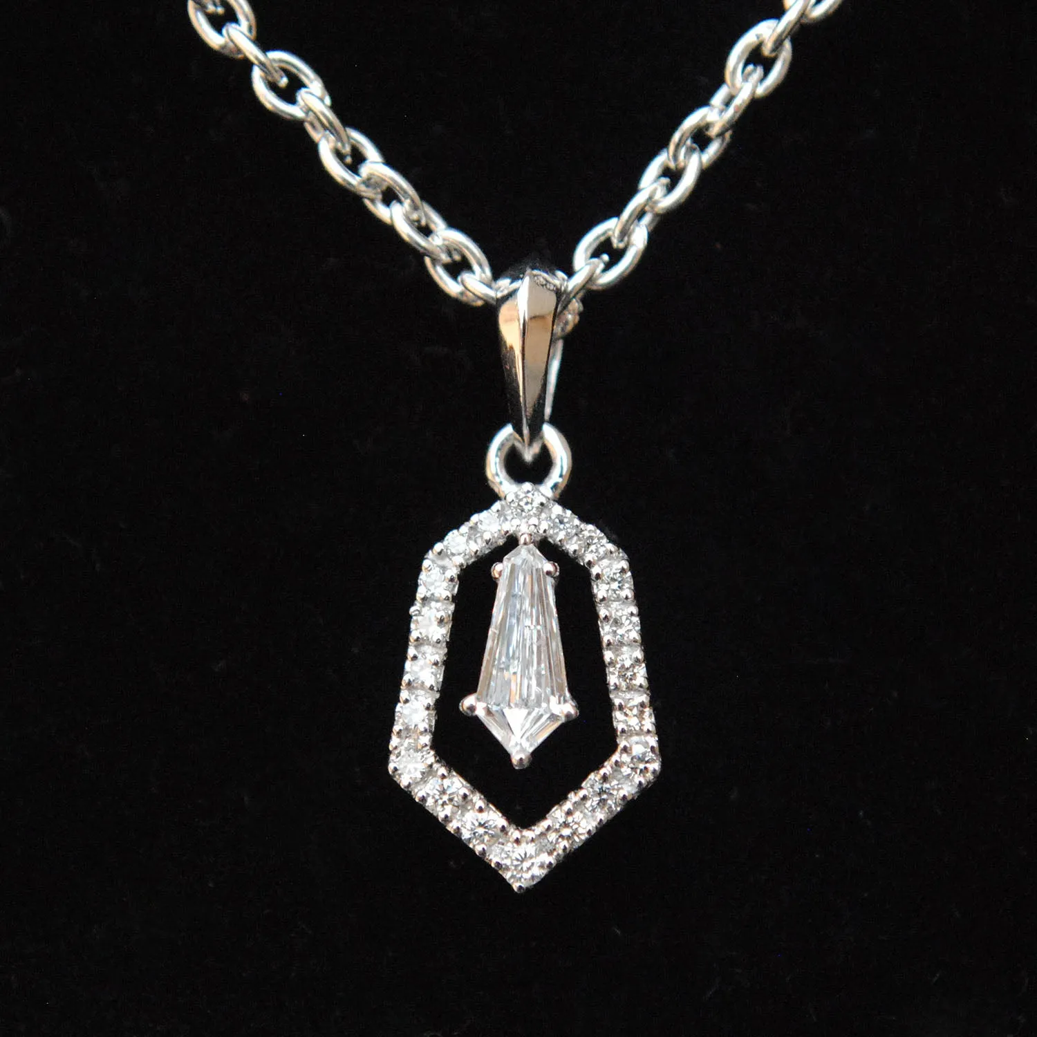 Shield Cut Diamond with Halo Pendant Necklace in Solid 14K White Gold, Everyday Charm Pendant