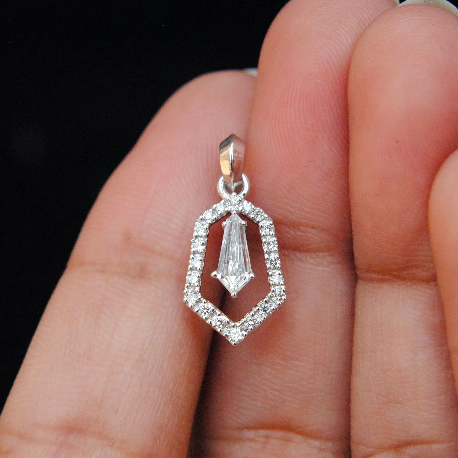 Shield Cut Diamond with Halo Pendant Necklace in Solid 14K White Gold, Everyday Charm Pendant