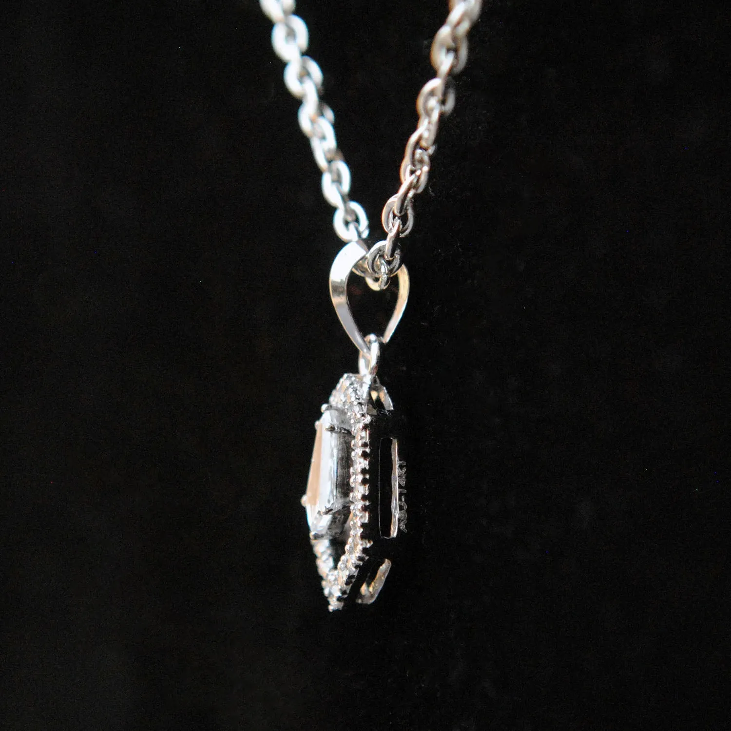 Shield Cut Diamond with Halo Pendant Necklace in Solid 14K White Gold, Everyday Charm Pendant