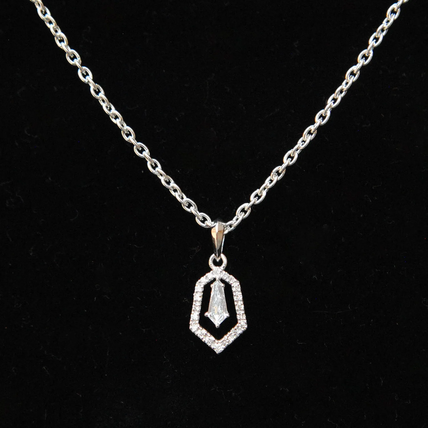 Shield Cut Diamond with Halo Pendant Necklace in Solid 14K White Gold, Everyday Charm Pendant