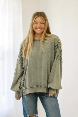 Shout Out to Christmas Stripe Sleeve Top in Moss