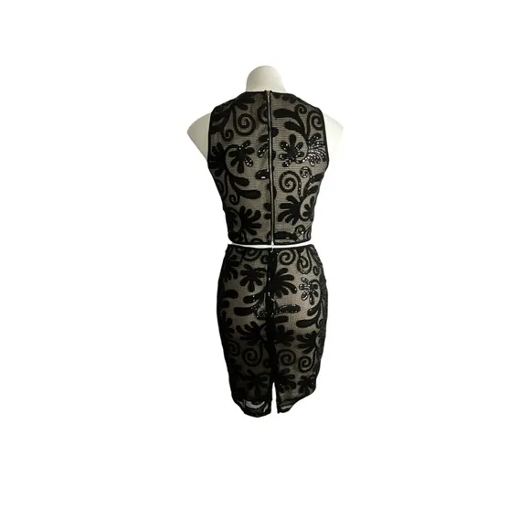 Sienna Sky Elegant Two Piece Black Floral Scroll Sequin Skirt Set