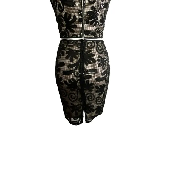 Sienna Sky Elegant Two Piece Black Floral Scroll Sequin Skirt Set