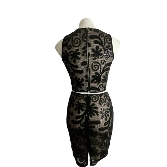 Sienna Sky Elegant Two Piece Black Floral Scroll Sequin Skirt Set