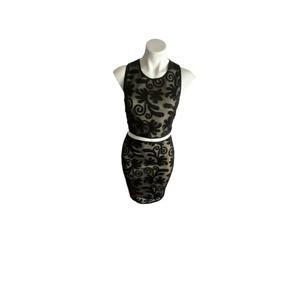 Sienna Sky Elegant Two Piece Black Floral Scroll Sequin Skirt Set