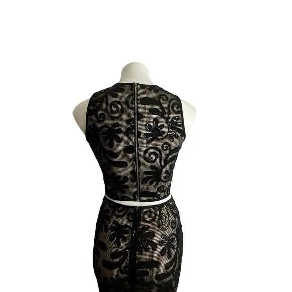 Sienna Sky Elegant Two Piece Black Floral Scroll Sequin Skirt Set