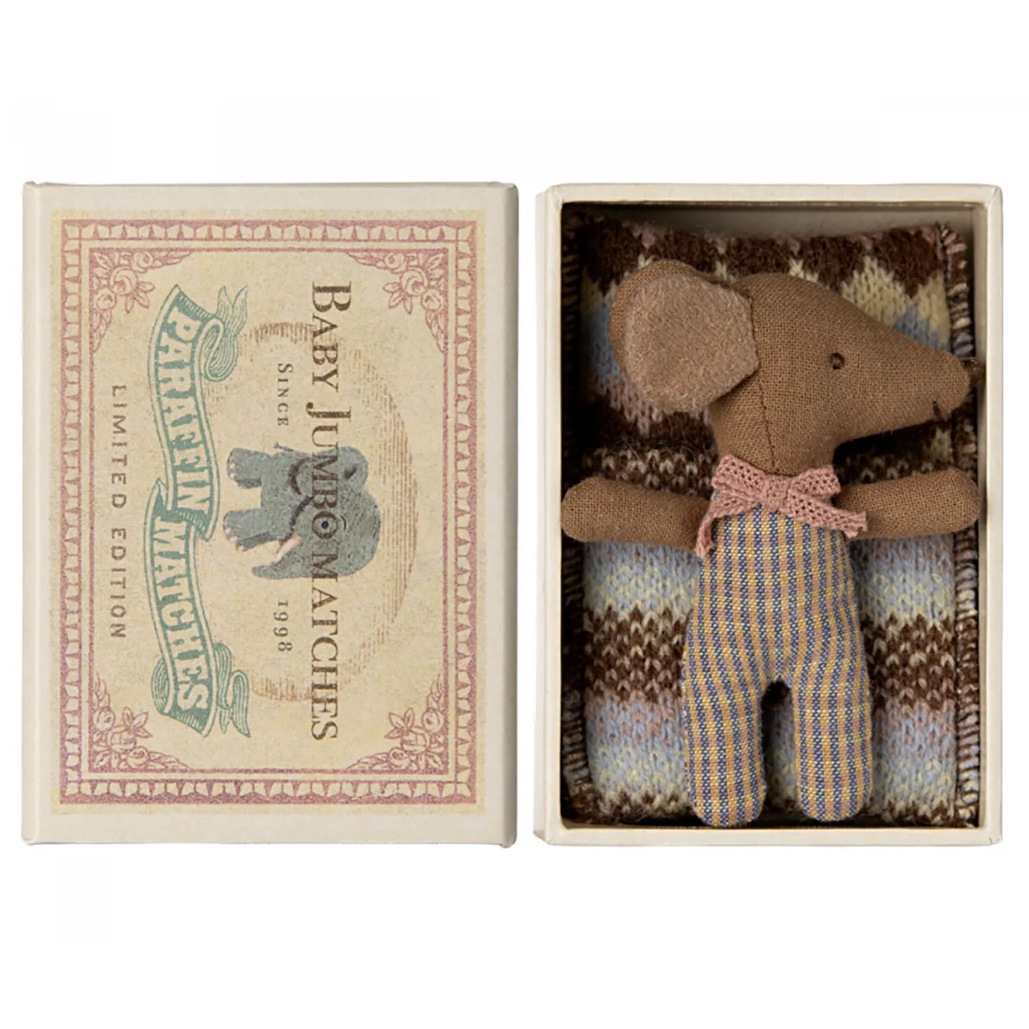 Sleepy Wakey Baby Mouse in Matchbox - Rose