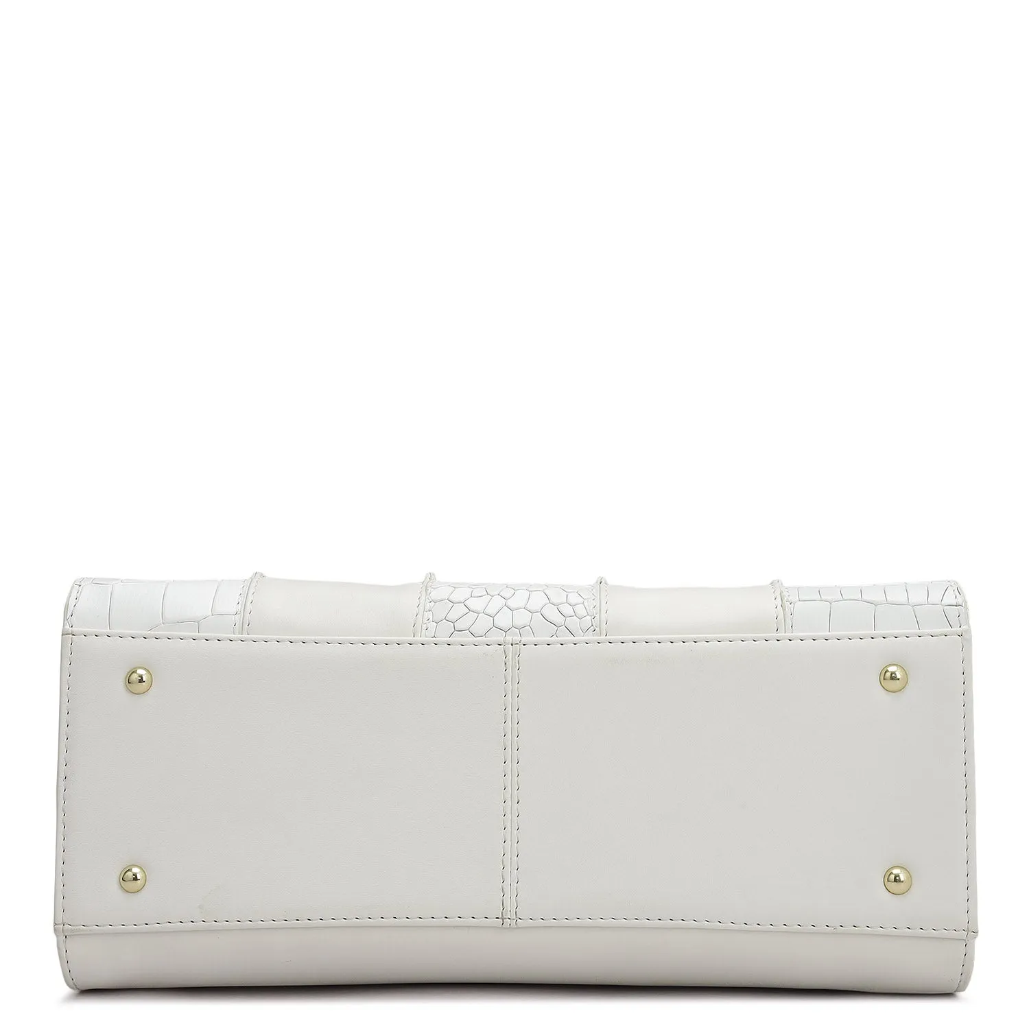 Small Croco Plain Leather Satchel - Snow