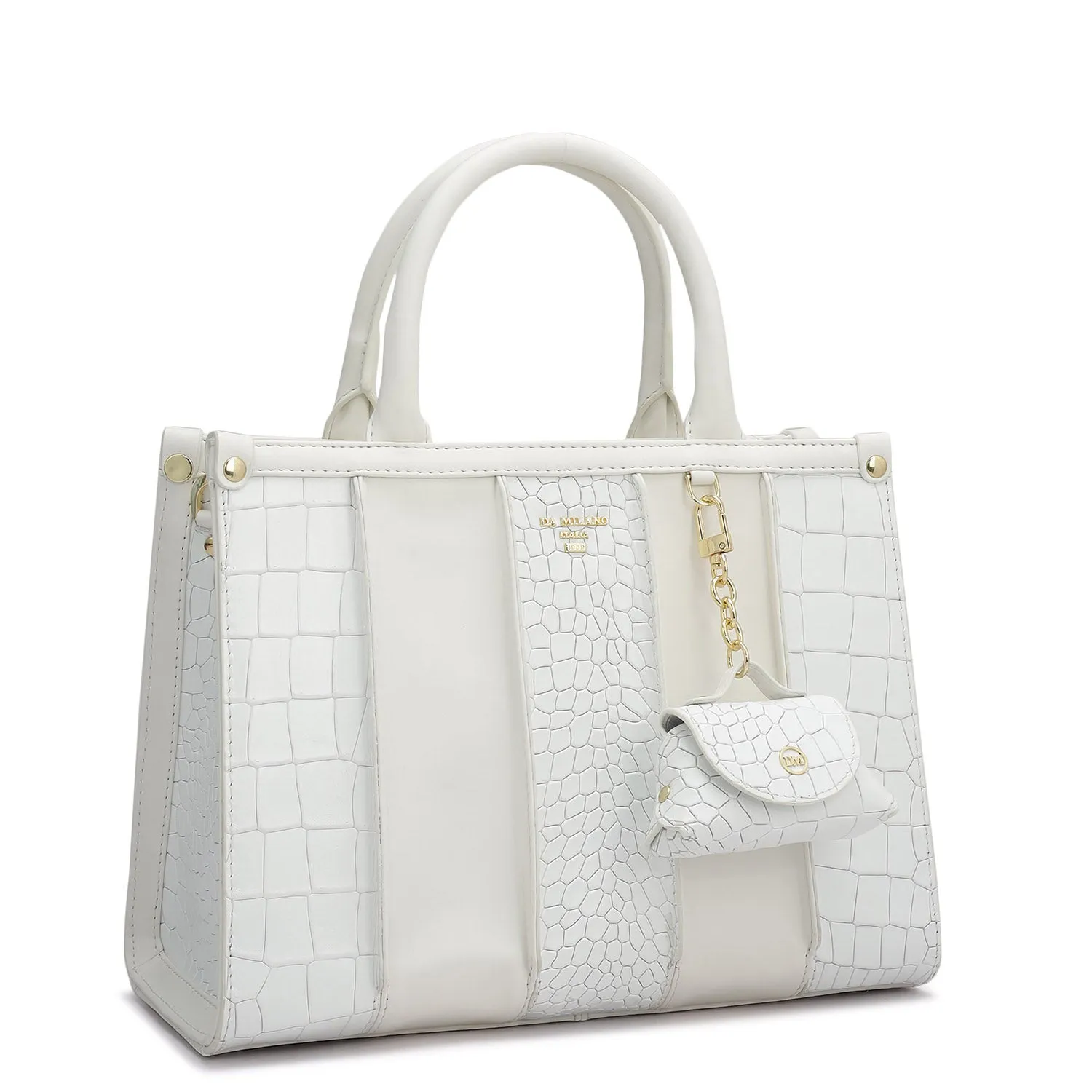 Small Croco Plain Leather Satchel - Snow