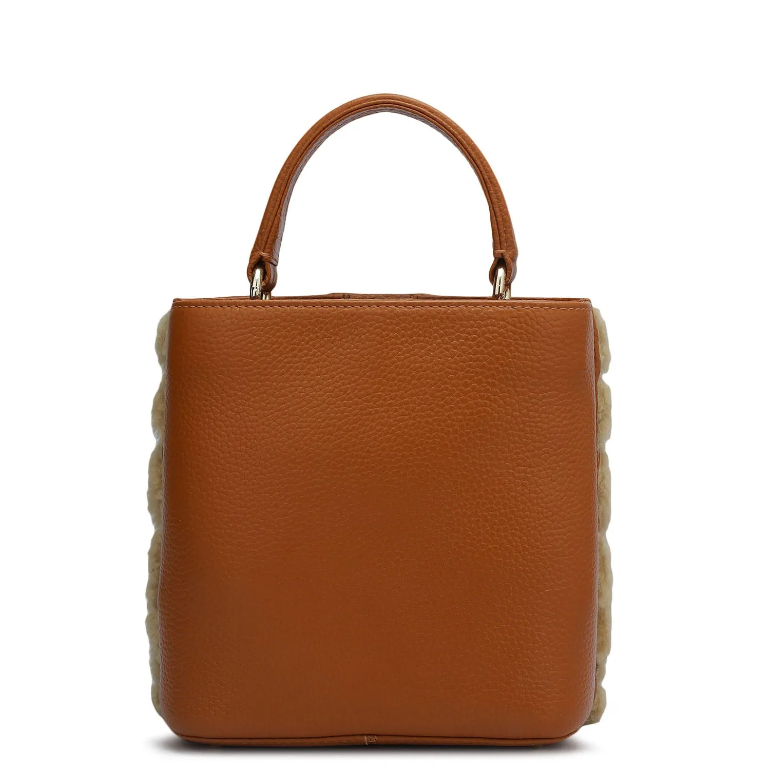 Small Fur Wax Leather Satchel - Orange