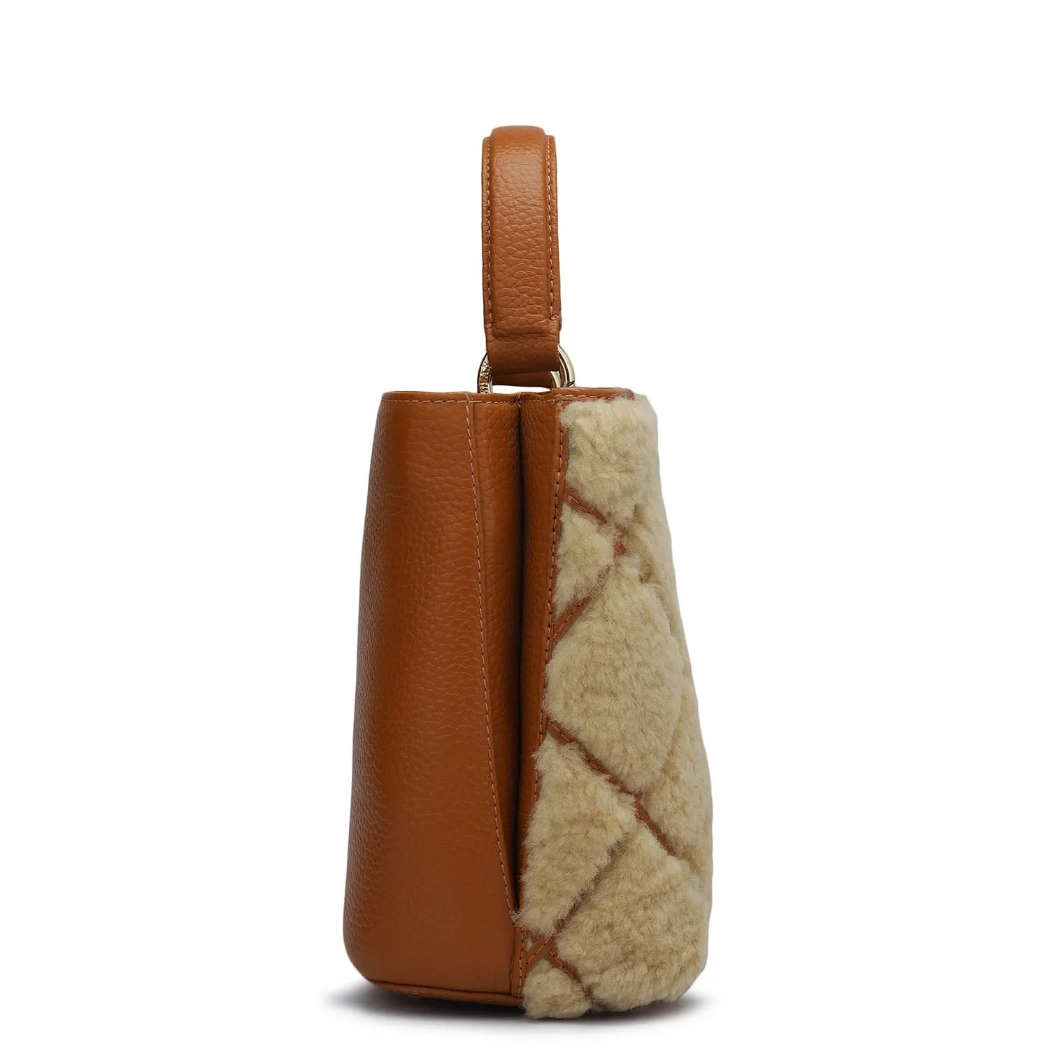 Small Fur Wax Leather Satchel - Orange