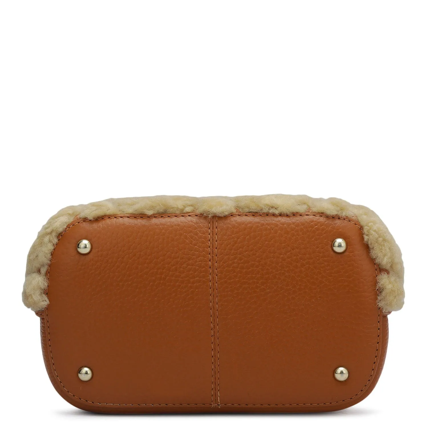Small Fur Wax Leather Satchel - Orange