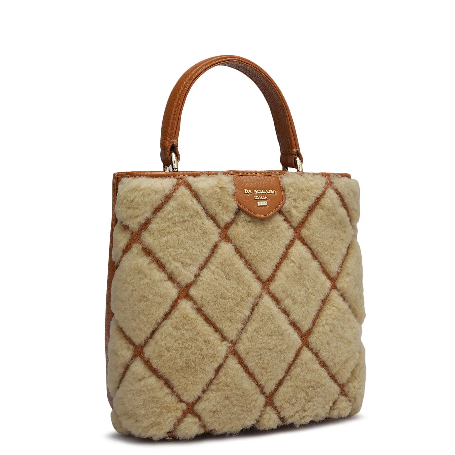 Small Fur Wax Leather Satchel - Orange