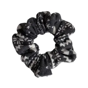 Snowflakes and Trees on Soft Black Scrunchie