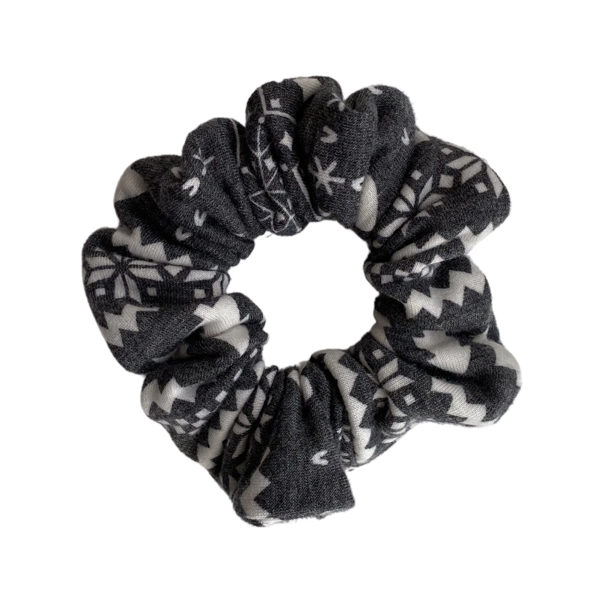 Snowflakes and Trees on Soft Black Scrunchie