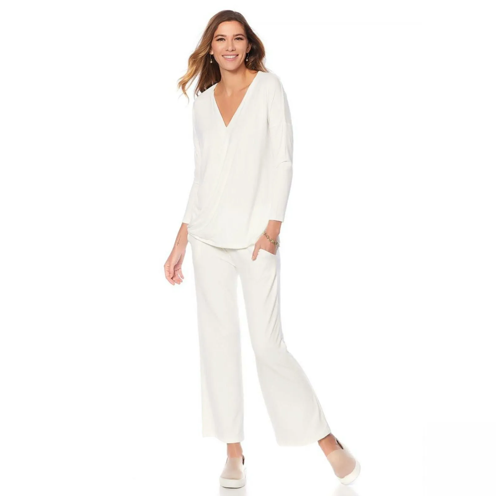 Soft & Cozy Women's Cool Luxe Knit Drape Front Lounge Top