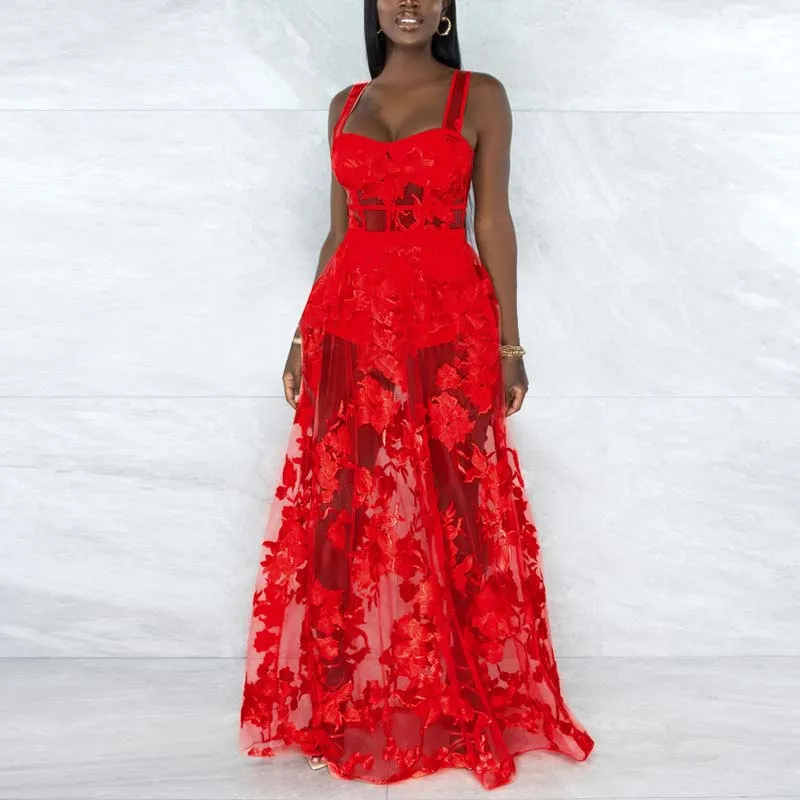 Solid Sleeveless Embroidery Lace Two Piece Dress Set