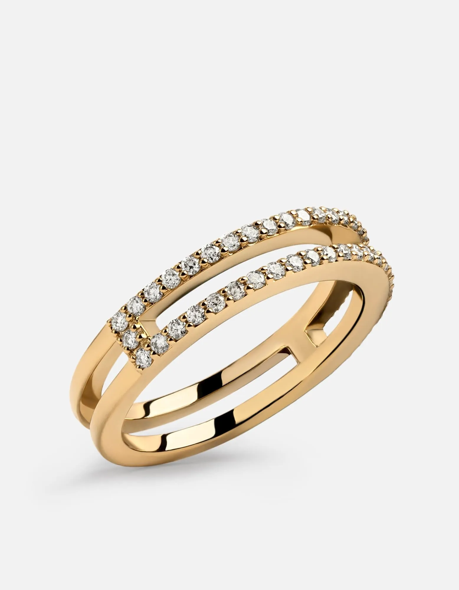 Split Layer Ring, 14k Gold Pavé