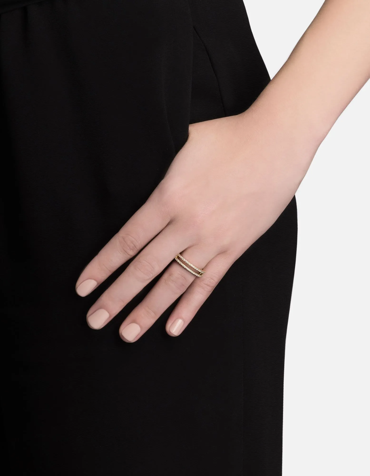 Split Layer Ring, 14k Gold Pavé