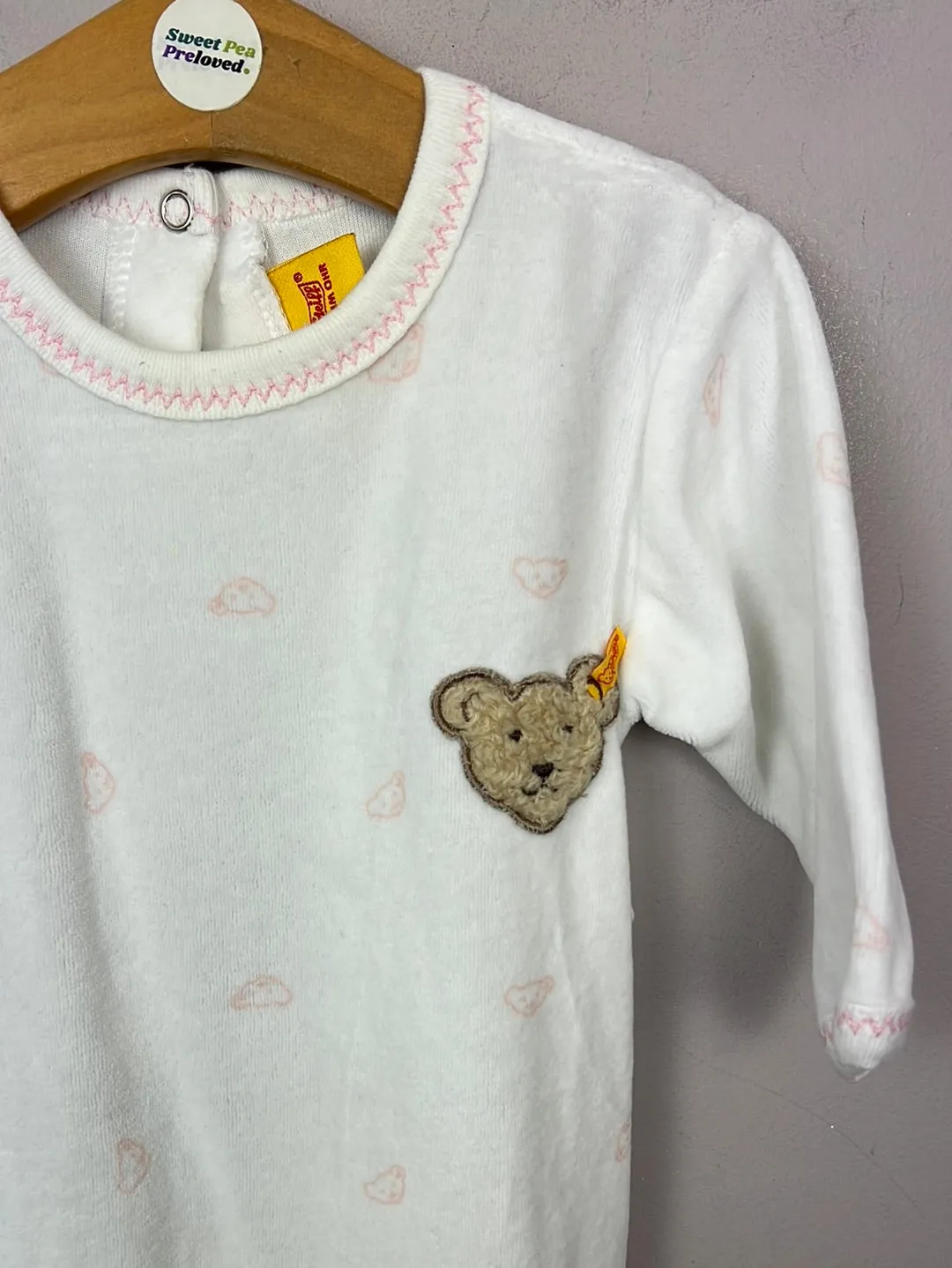 Steiff velour teddy bear sleepsuit 3-6m