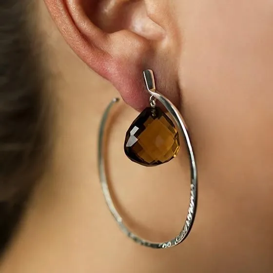Sterling Message Hoop Earrings with Whisky Drops