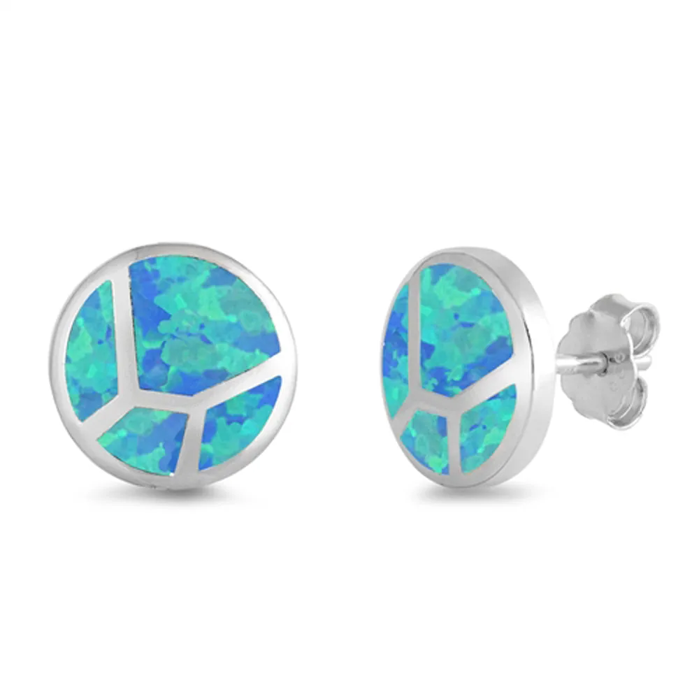 Sterling Silver Classic Mosaic Elegant Simple Earrings Blue Synthetic Opal 925