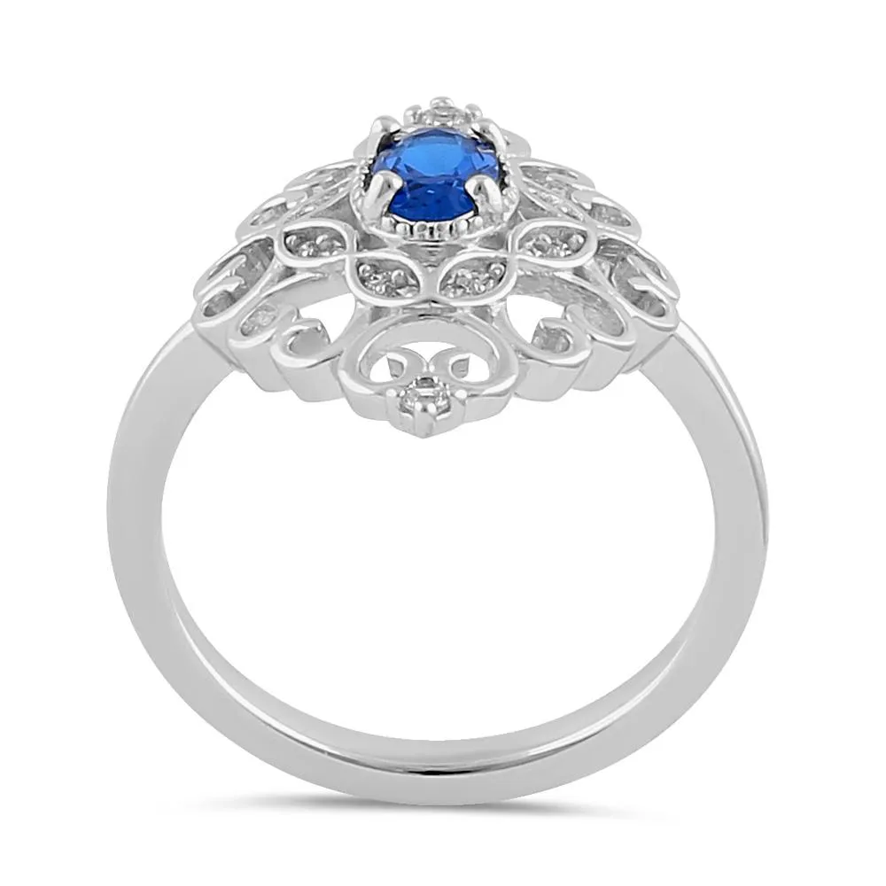 Sterling Silver Elegant Blue CZ Marquise Design Ring