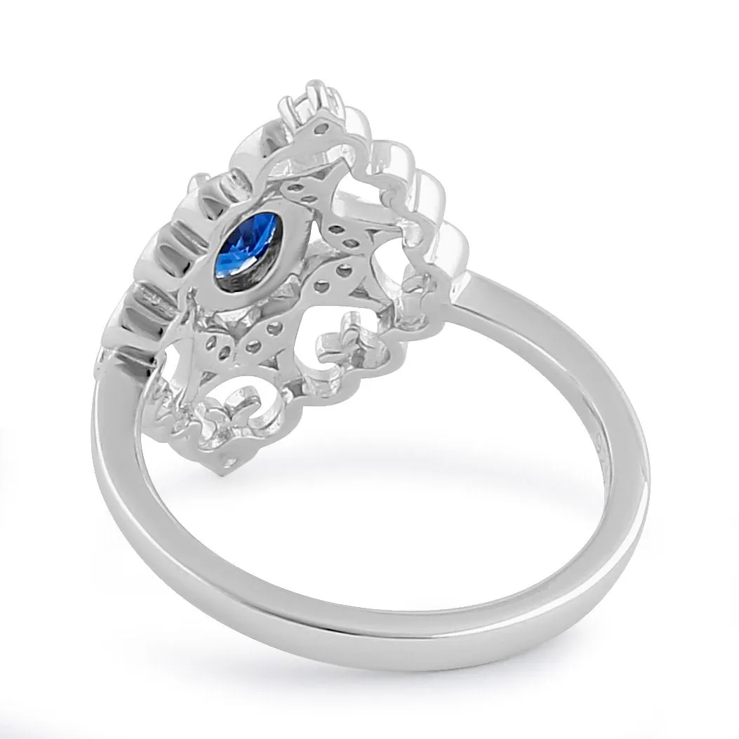 Sterling Silver Elegant Blue CZ Marquise Design Ring