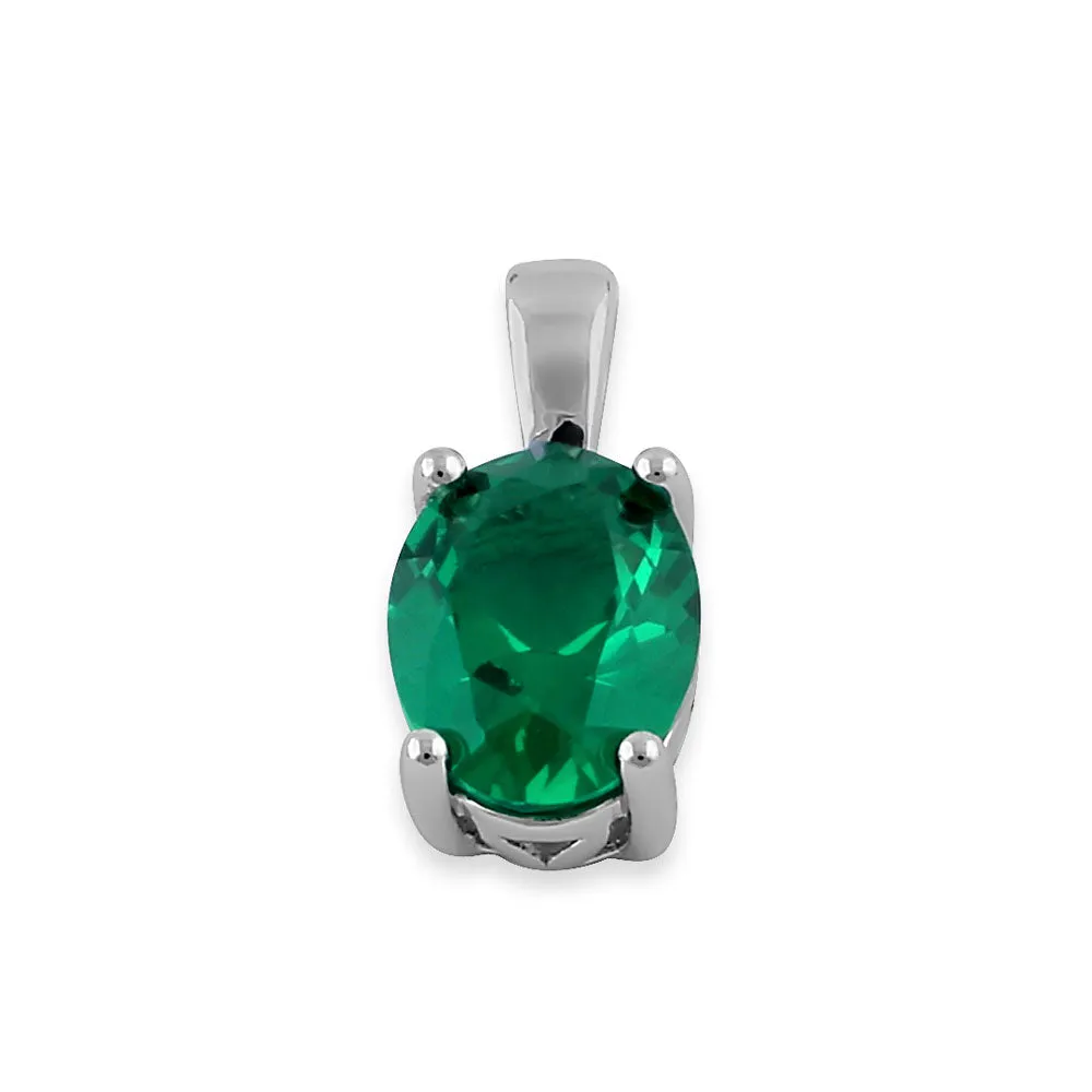 Sterling Silver Oval Green CZ Filigree Pendant