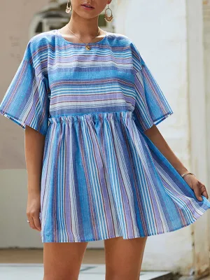 Striped Stitching Round Neck Dress
