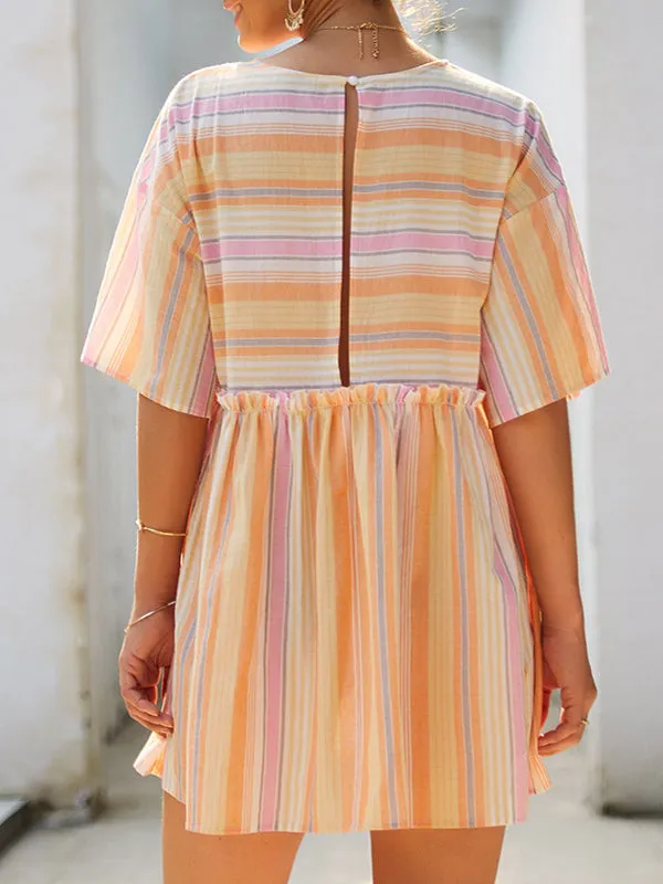 Striped Stitching Round Neck Dress