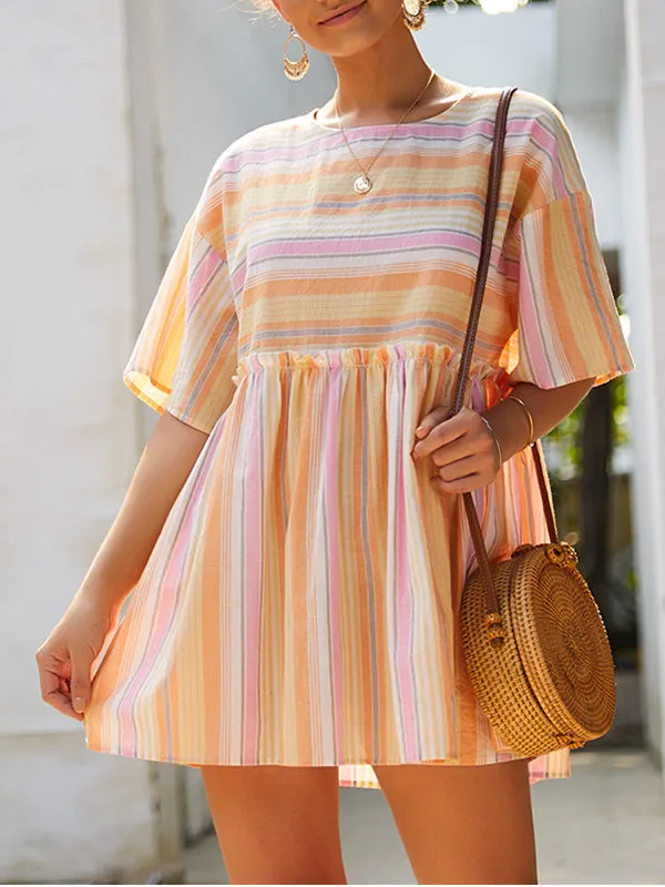 Striped Stitching Round Neck Dress