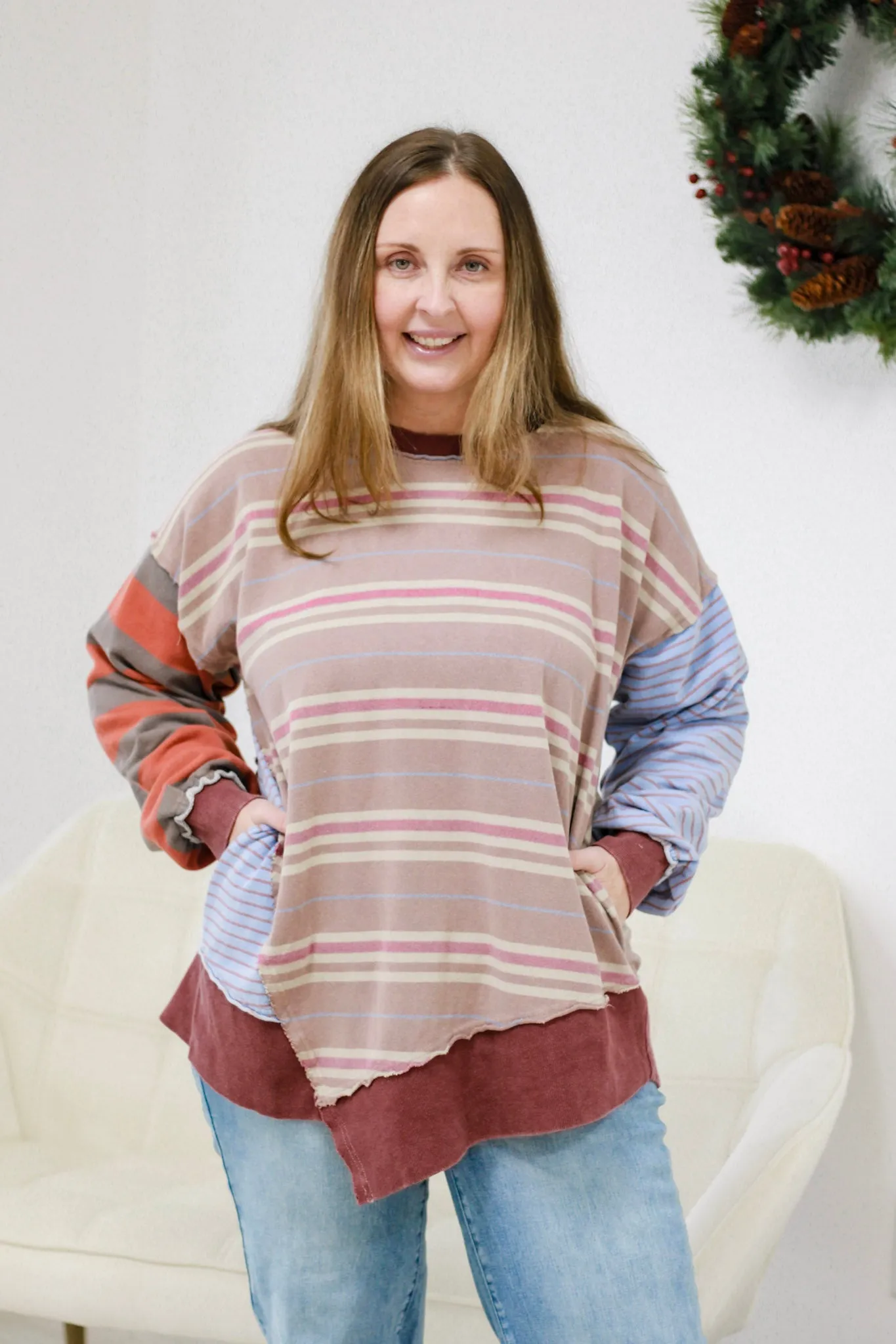 Stripes of Fun Mineral Wash Top in Rose