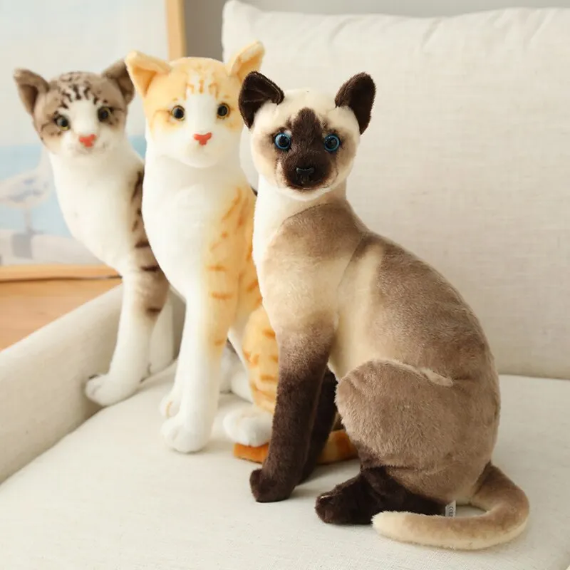Stuffed Realistic Siamese Cats Plush Toy Cute Cat Doll Pet Toys For Kids