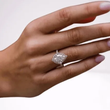 Stunning Yellow Gold Halo Pear Cut Elegant Engagement Ring