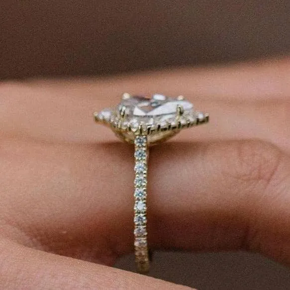 Stunning Yellow Gold Halo Pear Cut Elegant Engagement Ring