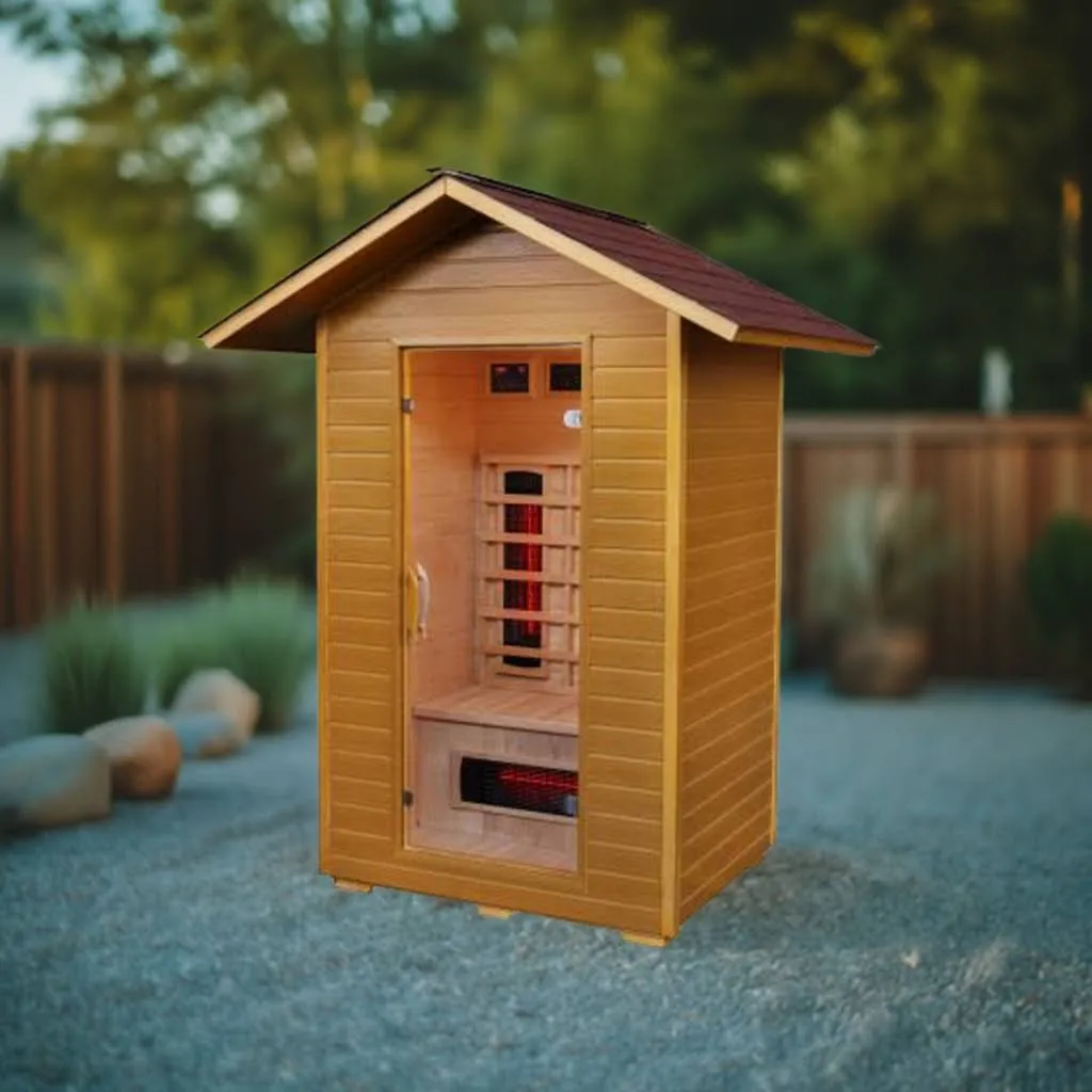 SunRay Burlington 2 Person Outdoor Infrared Sauna w/Shingled Roof HL200D3