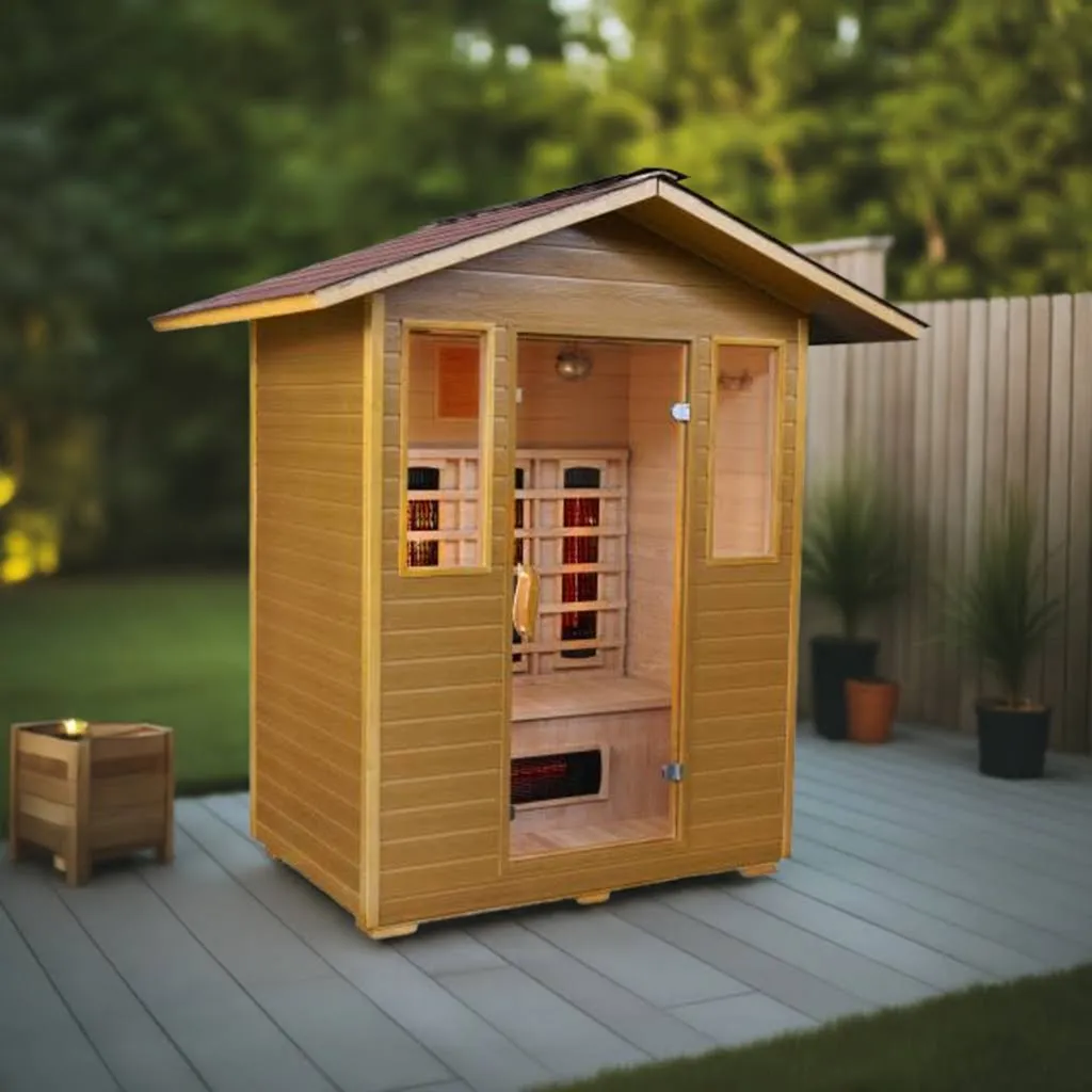 SunRay Granby 3 Person Outdoor Infrared Sauna w/Shingled Roof HL300D3