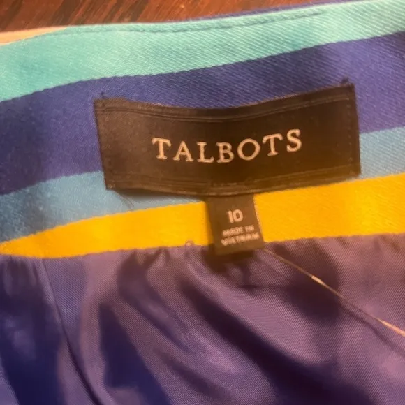 TALBOTS Rainbow Multicolor striped knee length pencil skirt Size 10 NWT