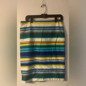 TALBOTS Rainbow Multicolor striped knee length pencil skirt Size 10 NWT