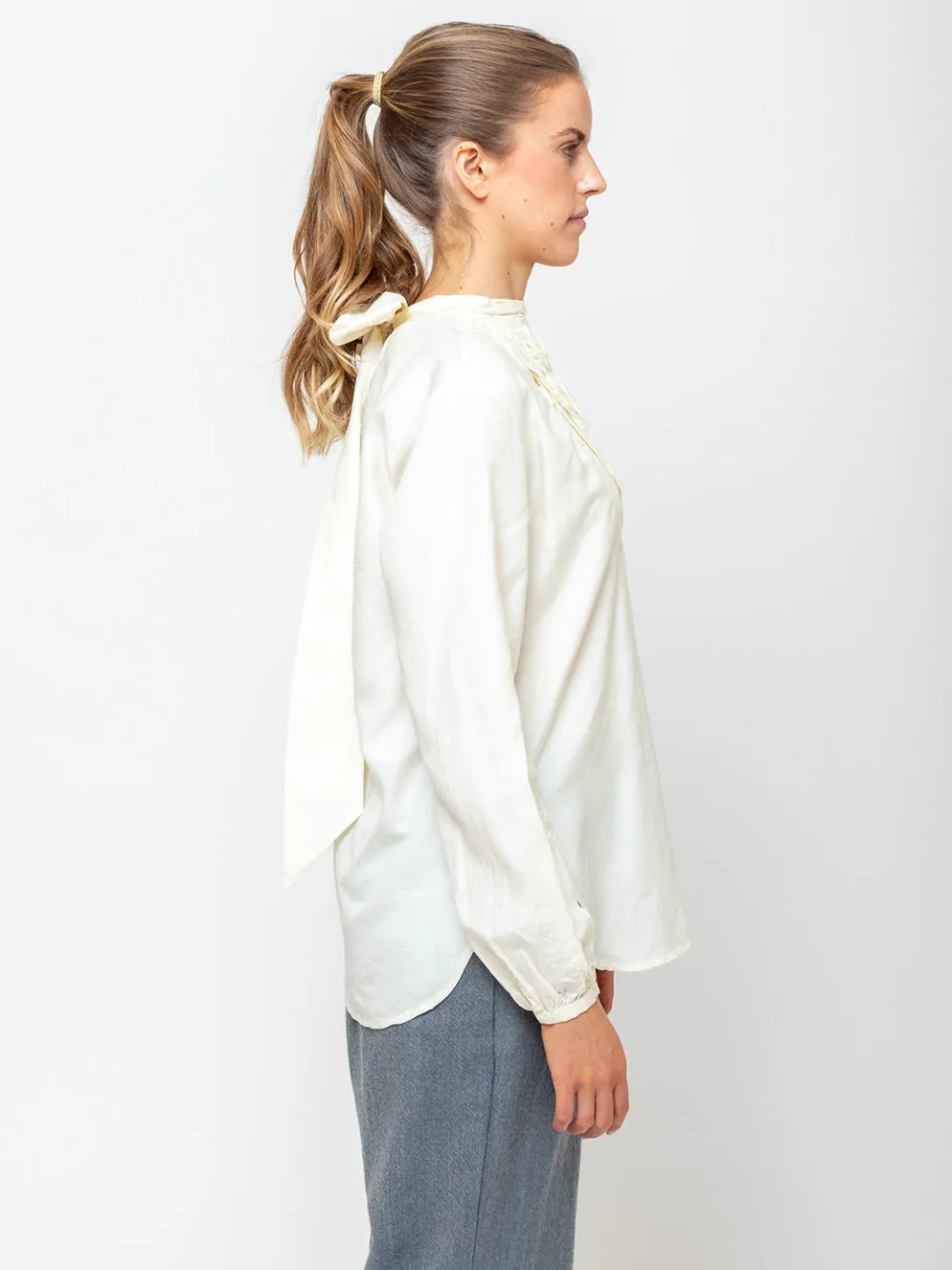 Tattered Yoke Blouse - White