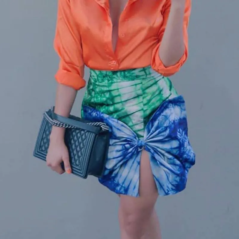 Tie Dye Print Bowknot Decoration Mini Skirt
